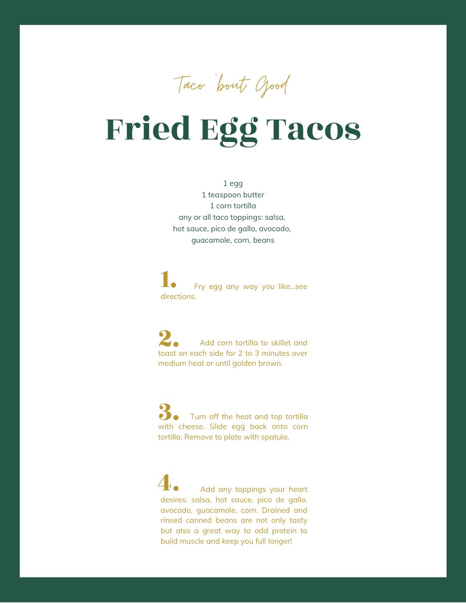 Cookbook page: Fried Egg Tacos