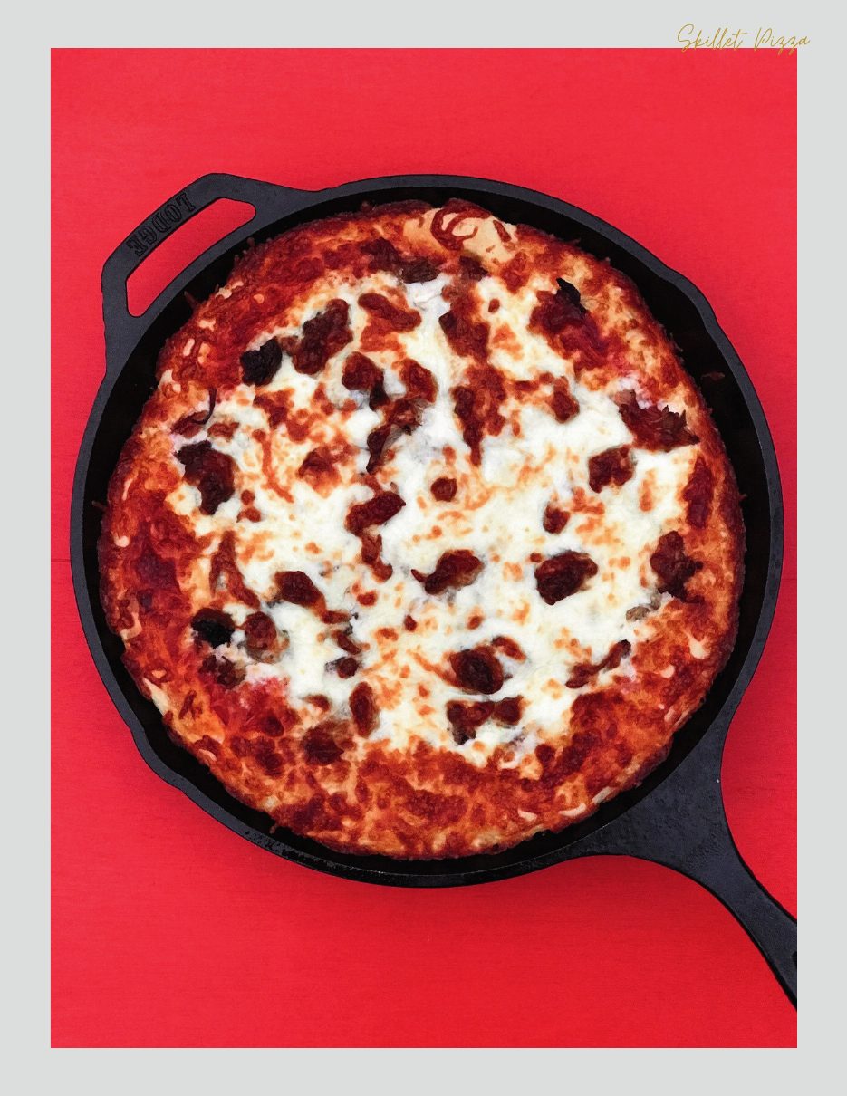 Skillet pizza, photographed